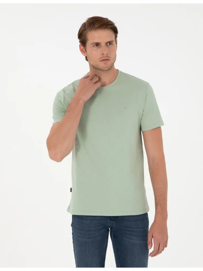Pierre Cardin Erkek Çağla %100 Pamuk Slim Fit Bisiklet Yaka Basic Tişört 50306359-VR016