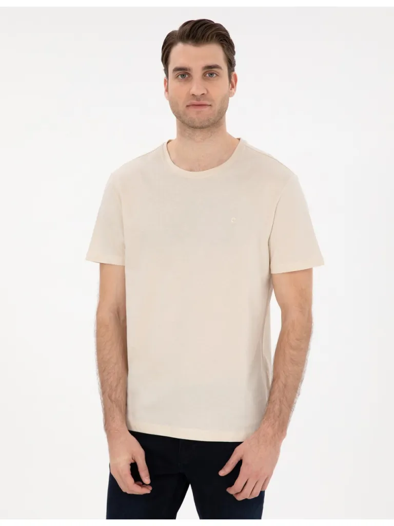 Pierre Cardin Erkek Bej %100 Pamuk Slim Fit Bisiklet Yaka Basic Tişört 50306980-VR011