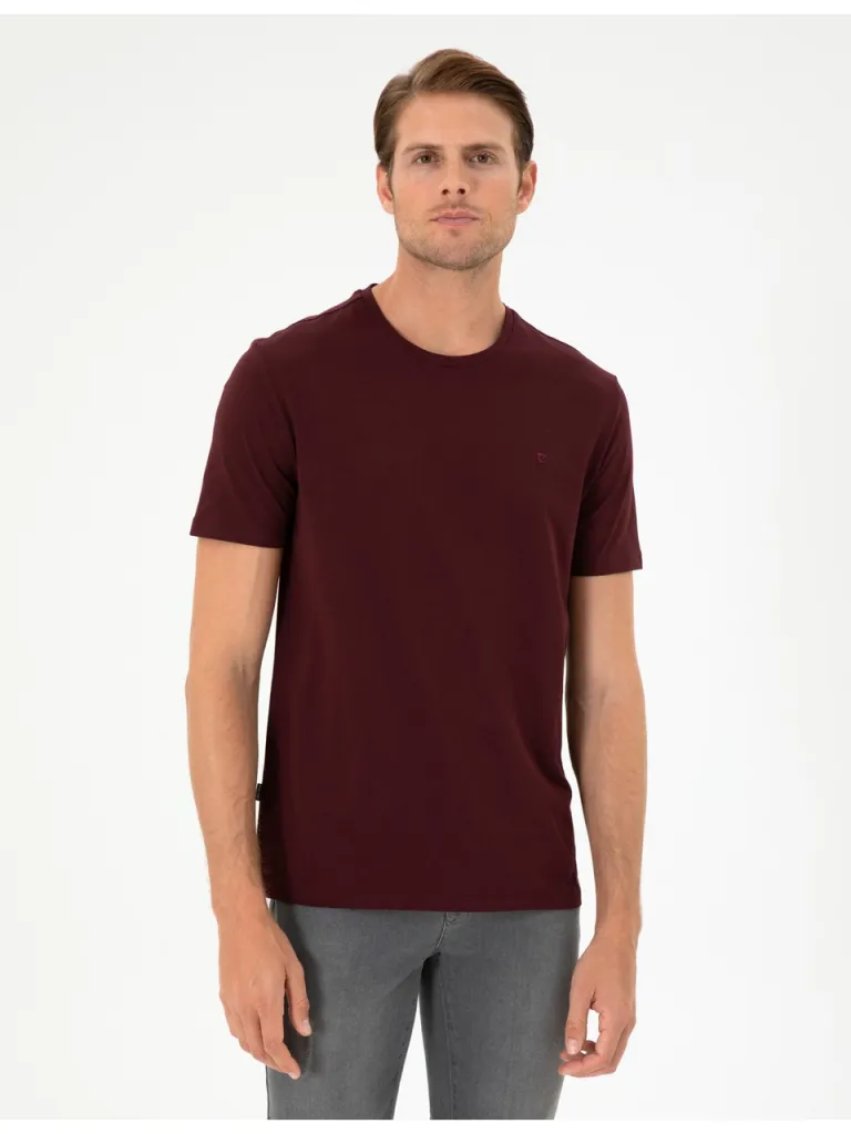 Pierre Cardin Erkek Bordo %100 Pamuk Slim Fit Bisiklet Yaka Basic Tişört 50306359-VR014