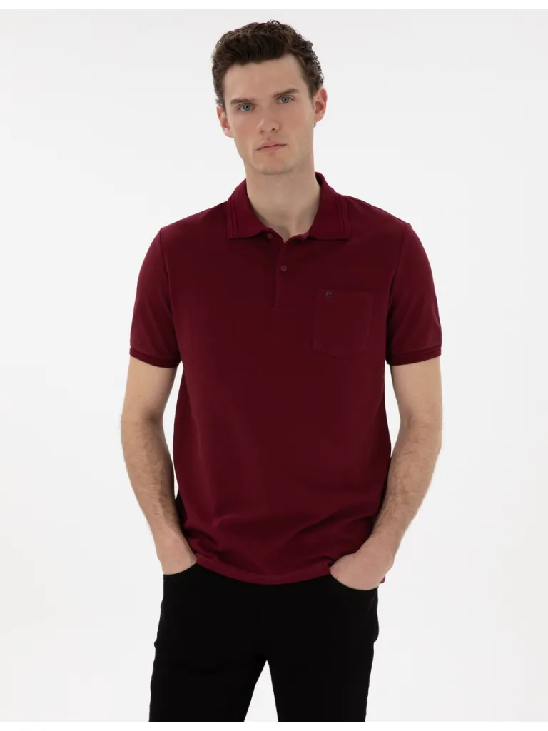 Pierre Cardin Erkek Bordo Regular Fit %100 Pamuk Polo Yaka Basic Tişört 50306552-VR014