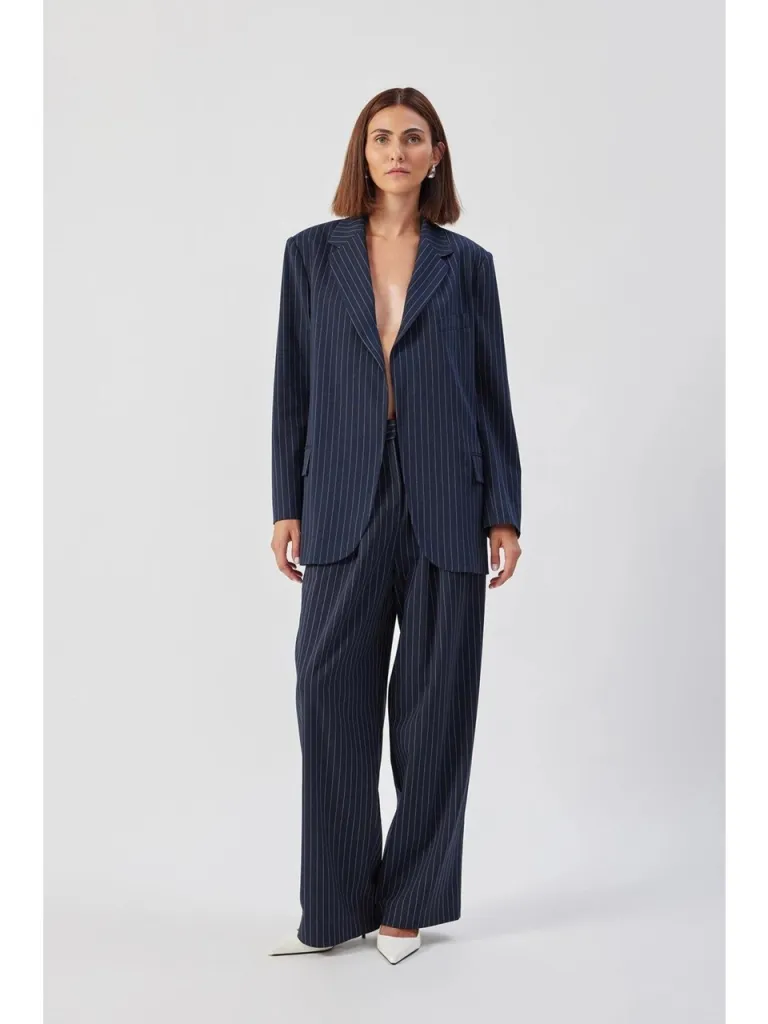Tpc.Point Collection Kadın Lacivert Iva Jacket Kruvaze Yaka Çizgili Ceket