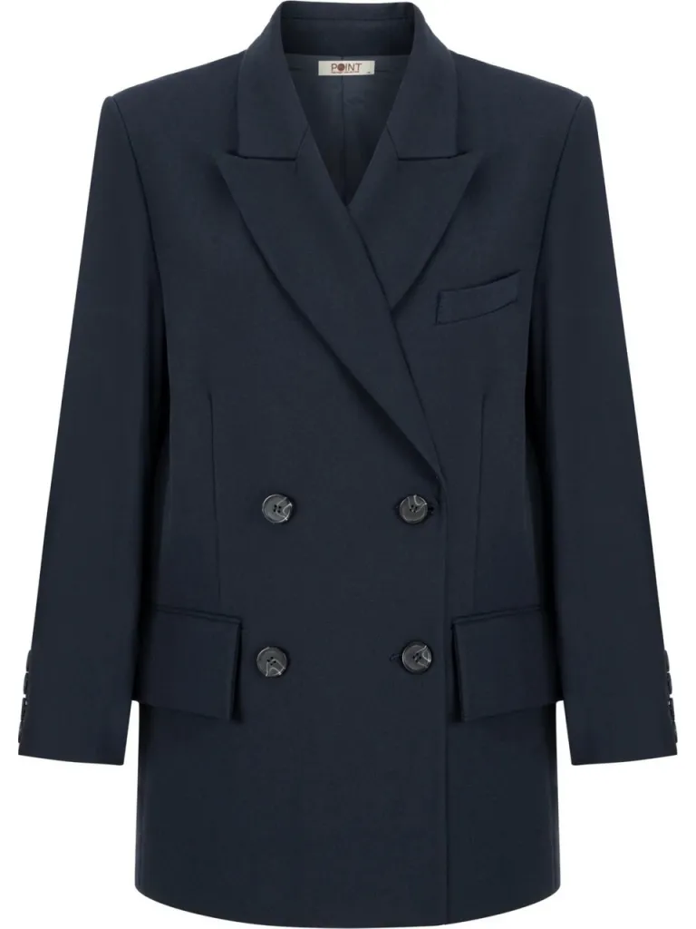Tpc.Point Collection Kadın Lacivert Volans Jacket Mendil Detaylı Kruvaze Ceket
