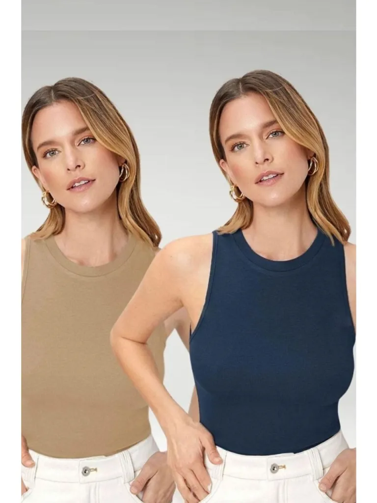 Trendseninle Kadın Lacivert Vizon Bisiklet Yaka Sıfır Kol Body Atlet 2li Set