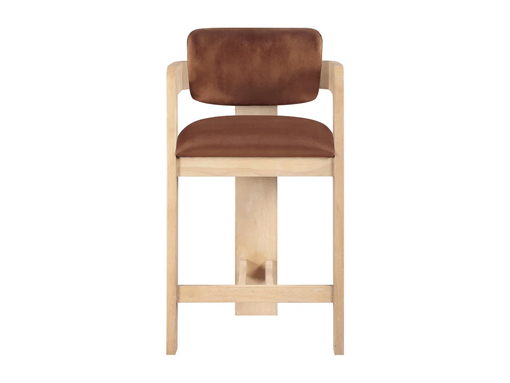 Sacha 20.5" Wide Natural Frame Velvet Bar Stool (Set of 2)
