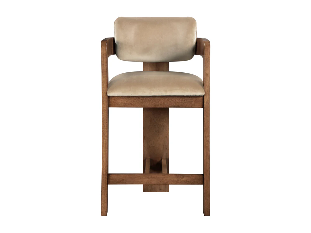 Sacha 20.5" Wide Walnut Frame Velvet Bar Stool (Set of 2)
